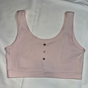 Lucky Brand Womens 2X Pink Ribbed Seamless Sports bra Scoop Neck Button Detail